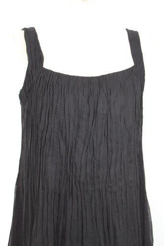 Eileen Fisher PM Black Silk Chiffon Crinkle Pleat Square Neck Tank Dress - Picture 2 of 11