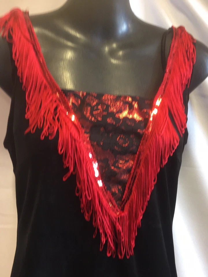 Vestido años 20 - Terciopelo negro/rojo - XS Reino Unido 6/8  Foto 4 de 4