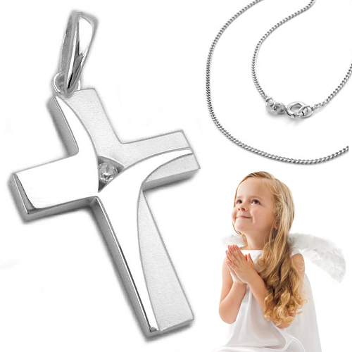Baby Taufe Taufkette Kinder Kommunion Kreuz AnhäNger Silber 925 Mit Kette Wahl-image