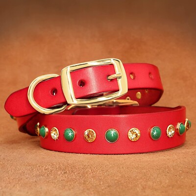 Genuine Leather Dog Collars with Pearls Diamonds Studded Soft