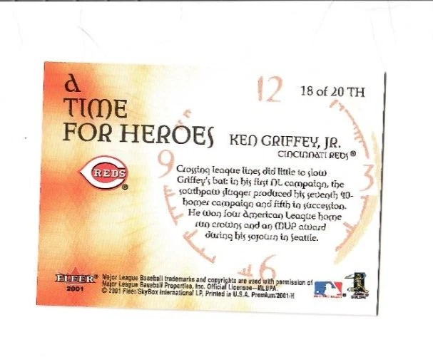 Ken Griffey 2001 Fleer Premium Cincinnati Reds A Time for Heroes Insert #TH18 - Image 2 of 2