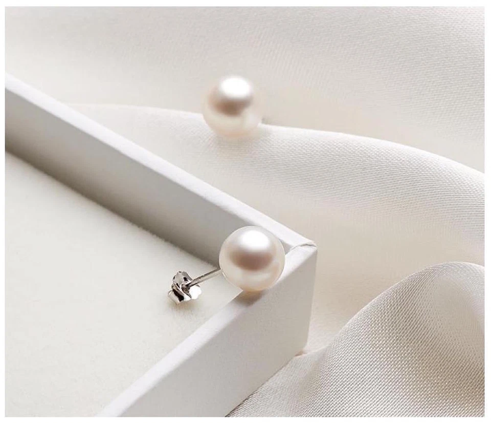 PERLEN OHRRINGE 925 STERLING SILBER PLATTIERT OHRSTECKER PERLE OHR SCHMUCK NEU - Bild 4 von 4