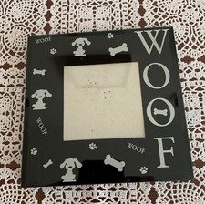 Black Dog Themed Photo Frame 6" Easel Back Holds One Photo 3" x 3" WOOF Design