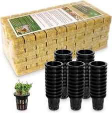1" Rockwool Cubes for Hydroponics 200 Plugs with 50 Pack 1.5 inch Net Pots Hydro