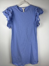 Matilda Jane In Season Shift Dress Blue Size XS Eyelet Lace Flutter Sleeves Boho