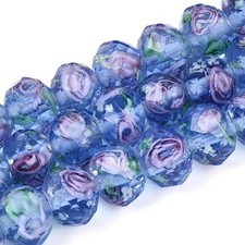 80pcs Flower Faceted Lampwork Glass Beads Handmade Pink Flower Beads  Blue DIY
