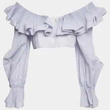 Zimmermann Blue Crepe Ruffled The Lovestruck Crop Top L