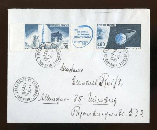 FRANCE No.1530-1531 SPACE LETTER STRASBOURG 10/12/1965 (969396)