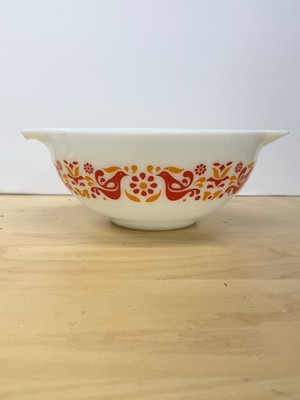 Vintage PYREX Friendship birds #443 Cinderella bowl 2-1/2 qt Red Orange