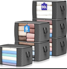 90L Large Foldable Clothes Storage Bag - Breathable Fabric Closet Organiser with