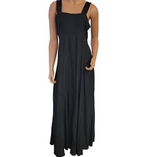 Vince Camuto Womens Smocked Back Tiered Dress Size Small Black Pullover New