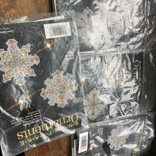 Lot of 4 June Grigg Beaded Cross Stitch Snowflake Ornament Kits Christmas K-906