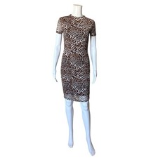 J For Justify Leopard Print Bodycon Dress Womens Small Mesh Short Sleeve Mini
