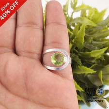 Valentines Sale Round August Peridot Gemstone Band Birthday Ring Sterling Silver