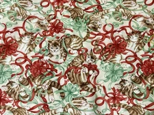 VINTAGE Christmas Cats and Ribbons for Robert Kaufman - BTFQ: 18” x 22”