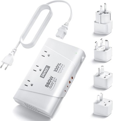 800W Travel Voltage Converter 220V to 110V Pure Sine Wave w/ AC & USB