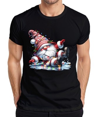 Funny Christmas Elf Sliding On Ice With Lights Xmas Mens T-S