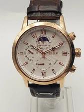 Lige Dream Watch Quartz Mens 44mm Gold Tone White Chronograph Moon Phase