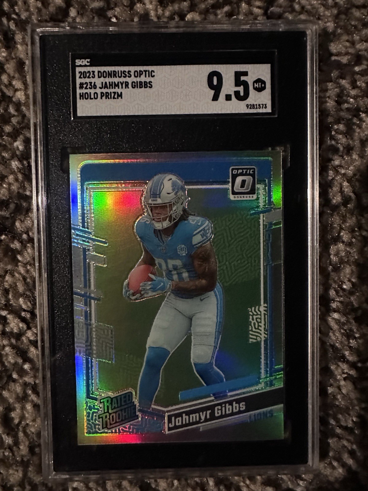 2023 Panini Donruss Optic Rated Rookie Jahmyr Gibbs #236 Holo Prizm SGC 9.5