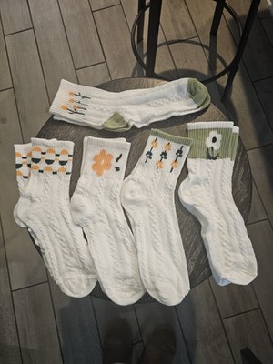 Big Girls Short Socks 5 Pairs Cute Cotton Medium Flower Comfortable Socks New