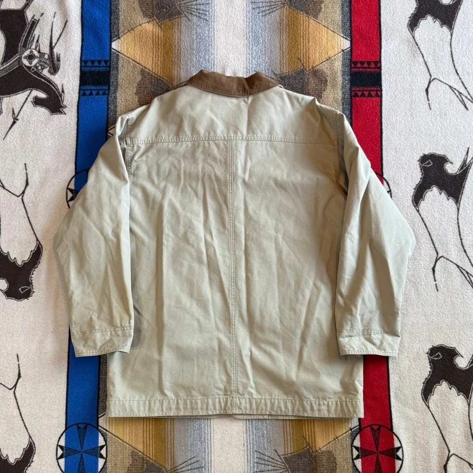 Vintage LL Bean Barn Jacket Mens Large Tan Canvas Chore Field Coat Corduroy Trim - Image 2 of 4