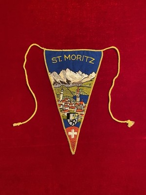 Vintage 1950 / 60 s Schweizer Wimpel Flagge St Moritz - Alpen Alpen Chalet Deko