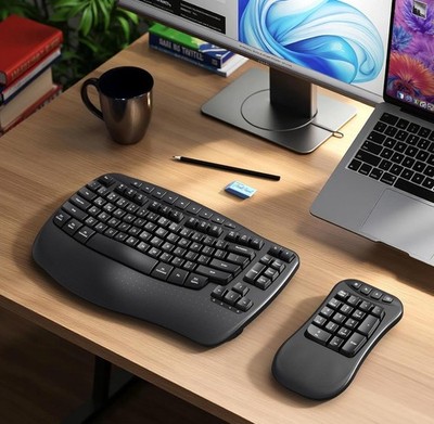 MEETION Ergonomic Wireless Keyboard with Separate Numeric Keypad