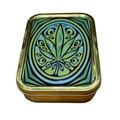Metall Vorratsdose mit Deckel | Blatt Mandala Design Rolling Tray Box | Grün Gold
