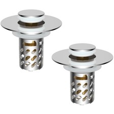 2 Pack All Metal Bathroom Sink Stopper, Pop Up Sink Drain Strainer with Remov...