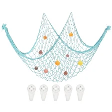 Decorative Fishing Net 40"x80" Fish Net DECOR with Shell Sea Blue