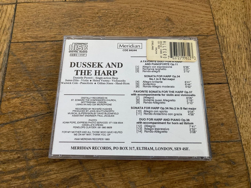 Dussek and the Harp (CD, 1993) Danielle Perrett, Favorite Duet Op. 11, Sonata Op - Image 3 of 3
