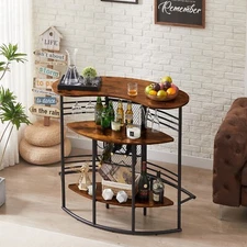 Wooden Wine Storage Bar Table with 2 Shelves Small Space for Kitchen Living Room