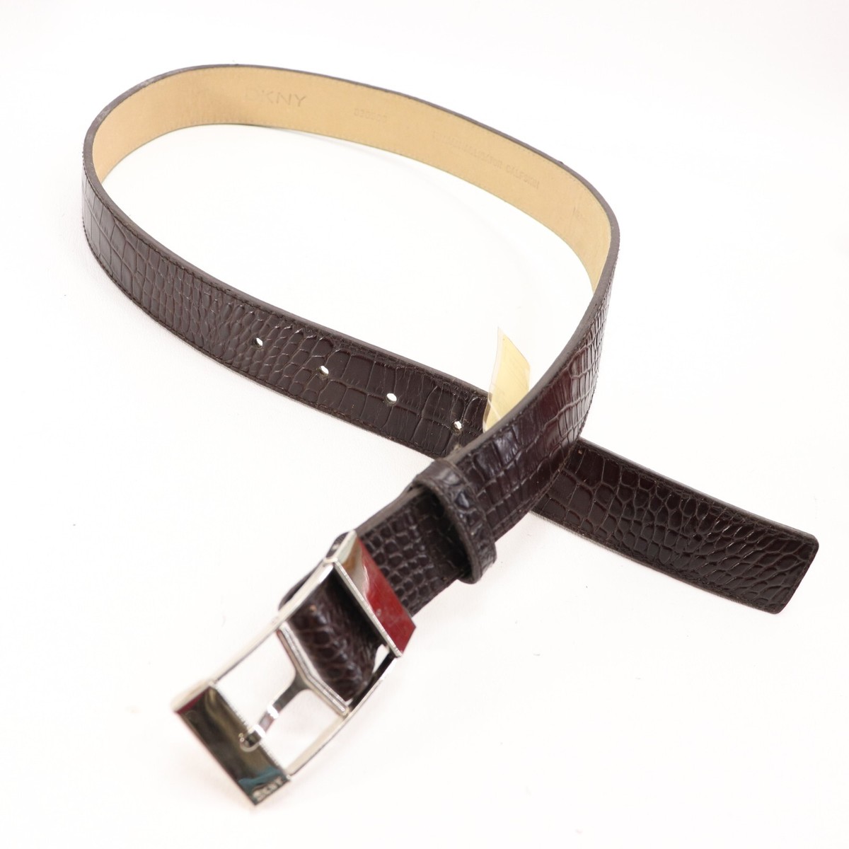 DKNY Women’s Italian Alligator Calfskin Belt with Silver Buckle DKNY Belt Women M Brown Italian Alligator Calfskin Leather  main image 2