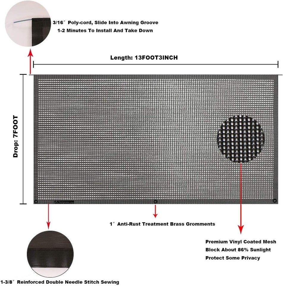 UV Blocking RV Awning Sunshade Screen Easy Installation & Wind