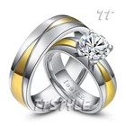 TT Two-Tone 14K GP Stainless Steel Engagement Wedding Band Ring Set For Couple