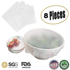 8 Pack Silicone Food Wrap, Fresh Keeping Food Stretch Wrap Film Seal Cover,Safe