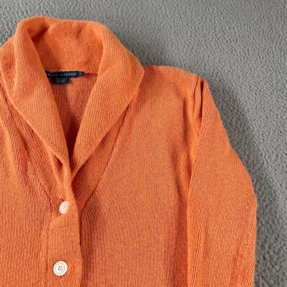 Cárdigan Ralph Lauren para mujer talla mediana capucha cuello suéter naranja mezcla de lino Foto 3 de 4