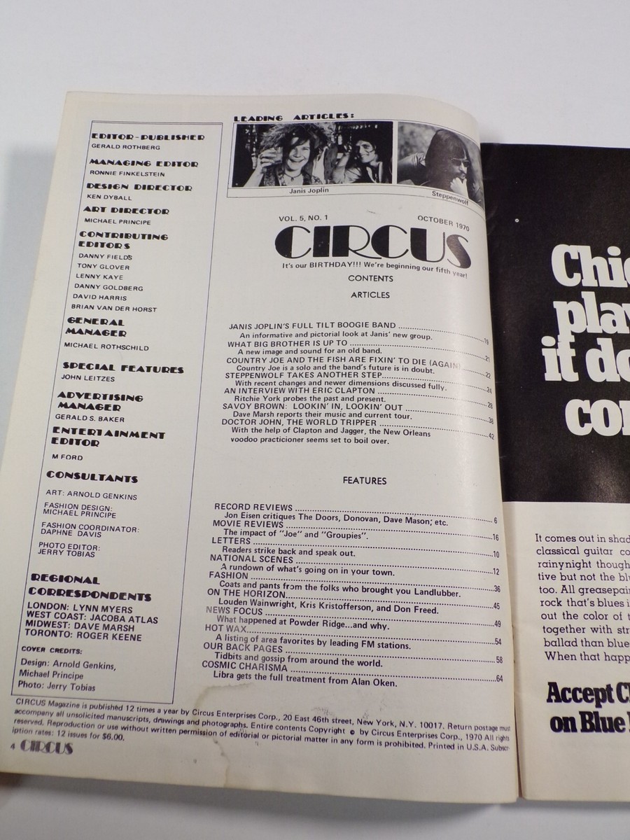 Circus October 1970, Savoy Brown, Janis Joplin, Eric Clapton Circus October 1970, Savoy Brown, Janis Joplin, Eric Clapton
