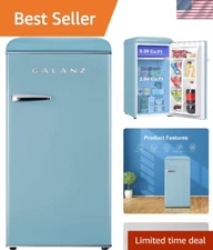 Retro Blue Compact Refrigerator - Energy Efficient Mini Fridge with Chiller