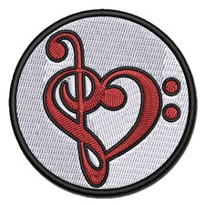 Treble Bass Clef Heart Music Love Multi-Color Embroidered Iron-On Patch Applique