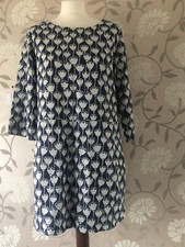 Seasalt 12 dress tunic short Harbourage Blue White Floral +Pockets Cotton Vgc