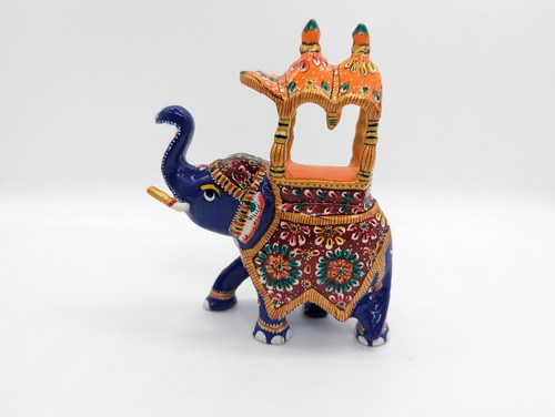 Handmade Metal Elephant Lucky Painted Blue India - Picture 2 of 5