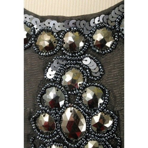 BANANA USA Brownish-Gray Metallic Embellish Neck Shift Dress Women's Size Large - Picture 4 of 4