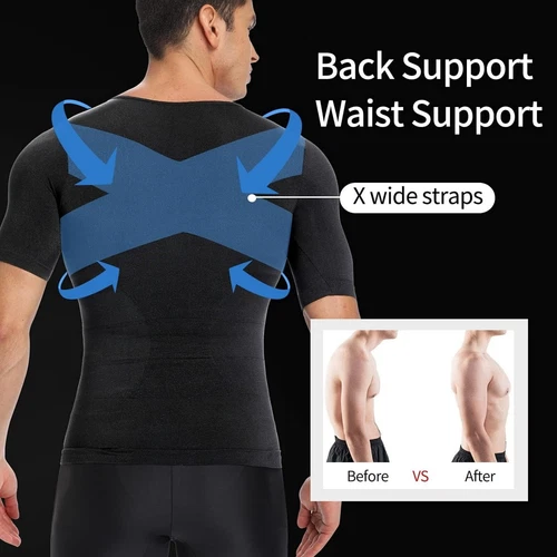 Mens T-shirt Shaper Male Tummy Compression Shapewear Fitness Waist Girdle Vest - Picture 5 of 47