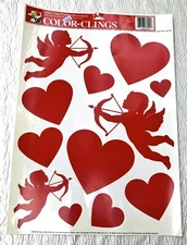 Vtg 90s Valentines Hearts Cupids Static Color Clings Window Decorations Wedding