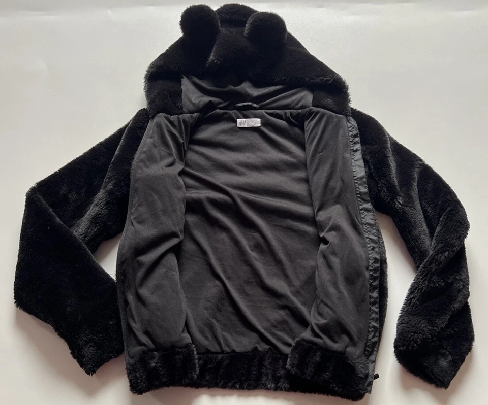 H&M Jóvenes Niñas Talla 20 Imitación Piel Negro Peluche Orejas Cremallera Suave Esponjoso Foto 2 de 4