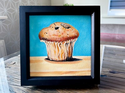 Muffin - Original Ölgemälde Lebensmittelgemälde, GERAHMT Heidelbeermuffin