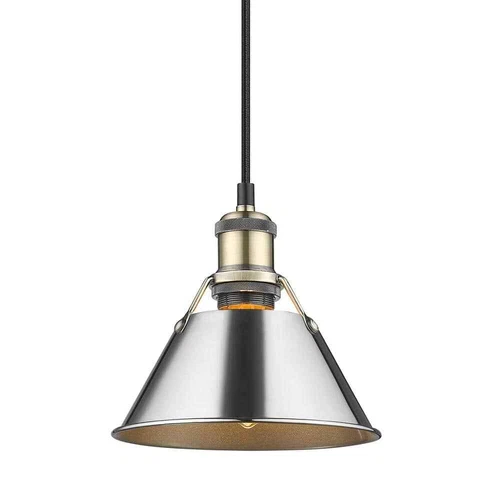 Golden Lighting Orwell AB Mini Pendant - 7 in in Aged Brass  Chrome Shade - Picture 2 of 3