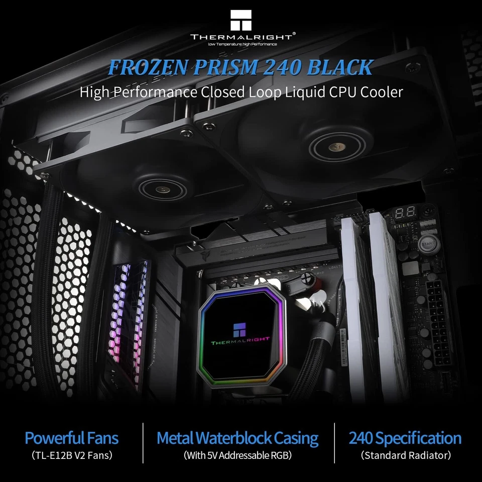 Thermalright Frozen Prism 240 Black Liquid CPU Water Cooler with 120mm PWM Fan - Image 2 of 4