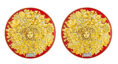 VERSACE BY ROSENTHAL MEDUSA RHAPSODY RED BREAD PLATE PAIR #40367110217 BRAND NIB